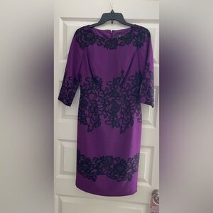 💎🔥 Vtg. Adrianna Papell elegant Purple and Black Floral Dress size 4